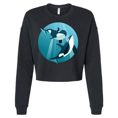 Pair Of Orcas Swimming Cropped Pullover Crew