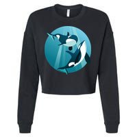 Pair Of Orcas Swimming Cropped Pullover Crew
