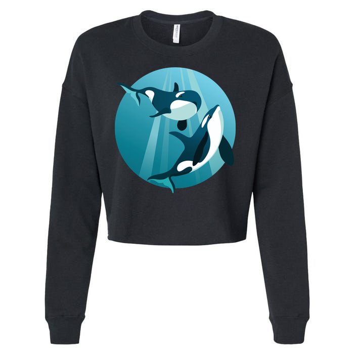 Pair Of Orcas Swimming Cropped Pullover Crew