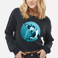 Pair Of Orcas Swimming Cropped Pullover Crew