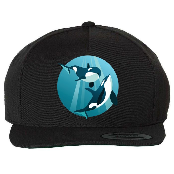 Pair Of Orcas Swimming Wool Snapback Cap