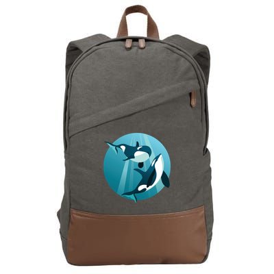 Pair Of Orcas Swimming Cotton Canvas Backpack