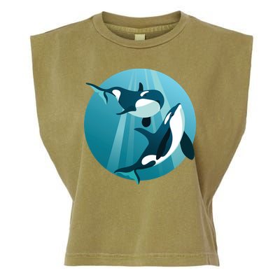 Pair Of Orcas Swimming Garment-Dyed Women's Muscle Tee