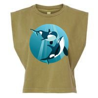 Pair Of Orcas Swimming Garment-Dyed Women's Muscle Tee