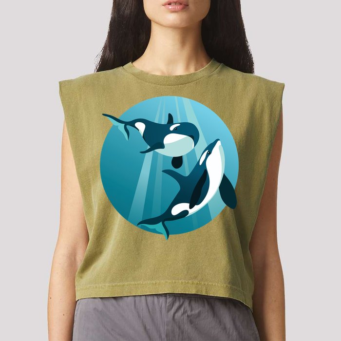 Pair Of Orcas Swimming Garment-Dyed Women's Muscle Tee