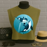 Pair Of Orcas Swimming Garment-Dyed Women's Muscle Tee