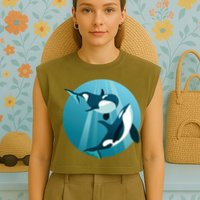 Pair Of Orcas Swimming Garment-Dyed Women's Muscle Tee