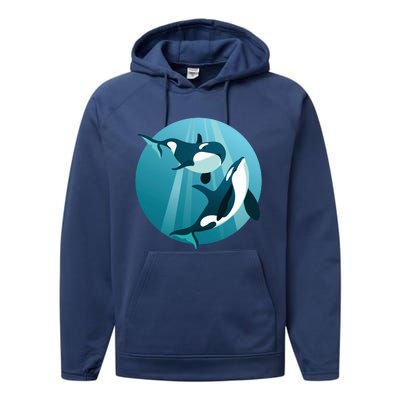 Pair Of Orcas Swimming Performance Fleece Hoodie