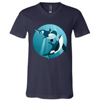 Pair Of Orcas Swimming V-Neck T-Shirt