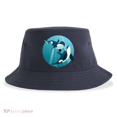 Pair Of Orcas Swimming Sustainable Bucket Hat