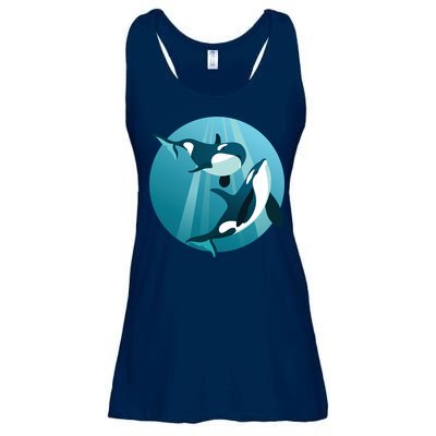 Pair Of Orcas Swimming Ladies Essential Flowy Tank
