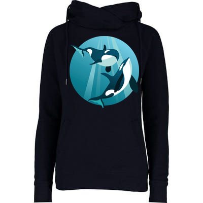 Pair Of Orcas Swimming Womens Funnel Neck Pullover Hood