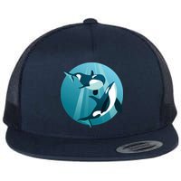 Pair Of Orcas Swimming Flat Bill Trucker Hat