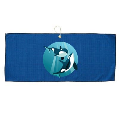 Pair Of Orcas Swimming Large Microfiber Waffle Golf Towel