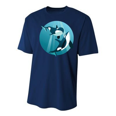 Pair Of Orcas Swimming Youth Performance Sprint T-Shirt
