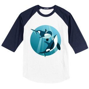 Pair Of Orcas Swimming Baseball Sleeve Shirt