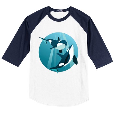 Pair Of Orcas Swimming Baseball Sleeve Shirt