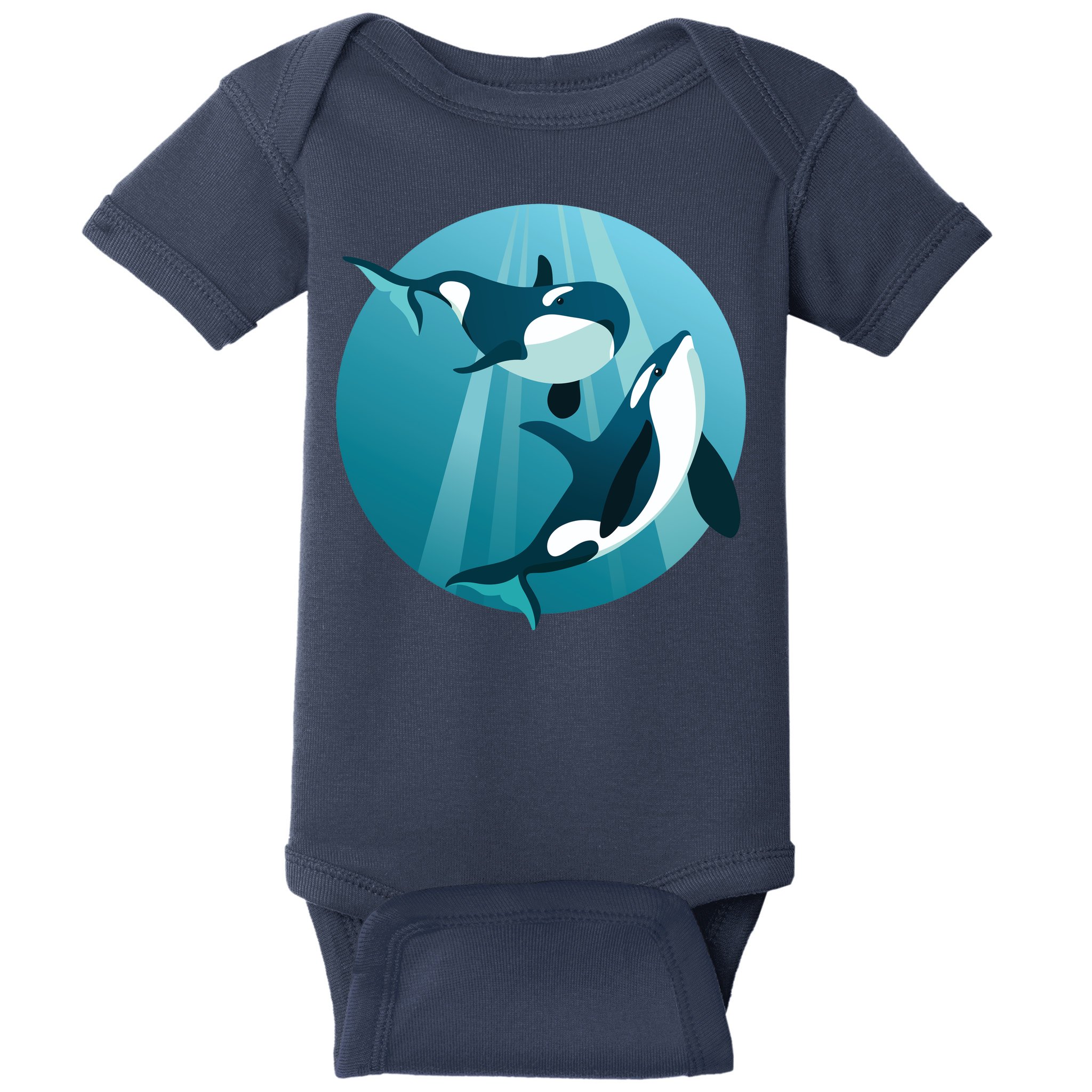 Pair Of Orcas Swimming Baby Bodysuit