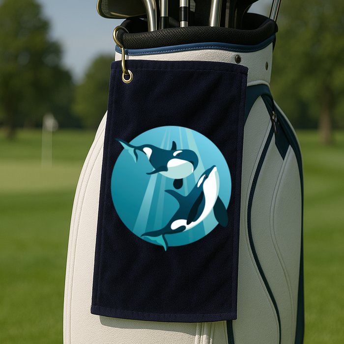 Pair Of Orcas Swimming Golf Towel