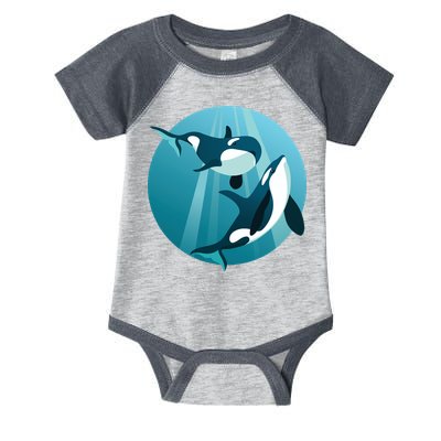 Pair Of Orcas Swimming Infant Baby Jersey Bodysuit