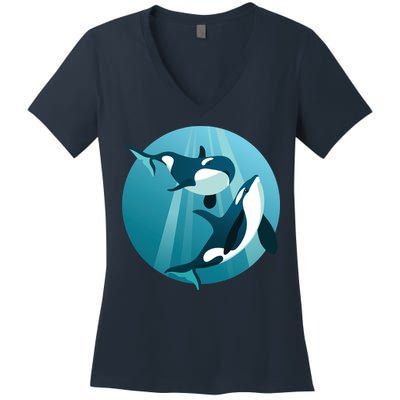 Pair Of Orcas Swimming Women's V-Neck T-Shirt