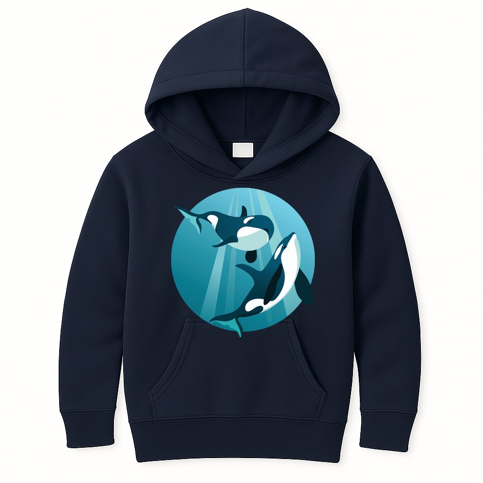 Pair Of Orcas Swimming Kids Hoodie
