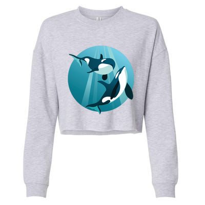 Pair Of Orcas Swimming Cropped Pullover Crew