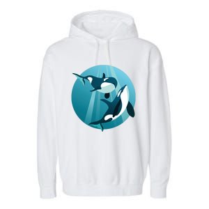 Pair Of Orcas Swimming Garment-Dyed Fleece Hoodie