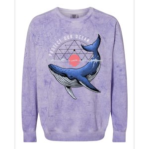 Protect Our Ocean Save Whale Ocean Conservation Earth Day Great Gift Colorblast Crewneck Sweatshirt