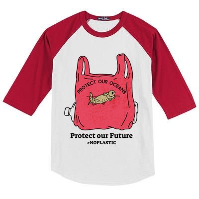 Protect Our Oceans Protect Our Future No Plastic Otter Gift Kids Colorblock Raglan Jersey