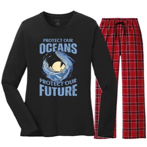 Protect Our Oceans Protect Our Future Climate Change Women's Long Sleeve Flannel Pajama Set 