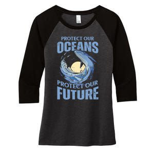 Protect Our Oceans Protect Our Future Climate Change Women's Tri-Blend 3/4-Sleeve Raglan Shirt