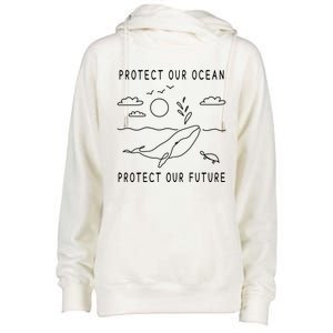 Protect Our Ocean Protect Our Future Sea Earth Day Climate Cool Gift Womens Funnel Neck Pullover Hood