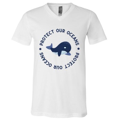 Protect Our Oceans Swimming Cute Whale Orca In Sea Ocean Gift V-Neck T-Shirt