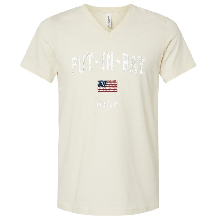 Putinbay Ohio Oh Vintage American Flag Sports Design V-Neck T-Shirt