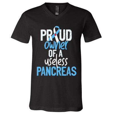 Proud Owner Of A Useless Pancreas Type 1 Diabetes Awareness V-Neck T-Shirt