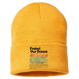 Protect Our Oceans Save Earth World Ocean Day 2024 On Back Sustainable Knit Beanie