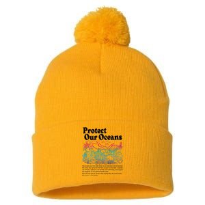 Protect Our Oceans Save Earth World Ocean Day 2024 On Back Pom Pom 12in Knit Beanie