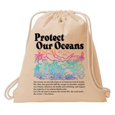 Protect Our Oceans Save Earth World Ocean Day 2024 On Back Drawstring Bag