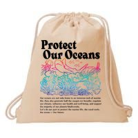 Protect Our Oceans Save Earth World Ocean Day 2024 On Back Drawstring Bag