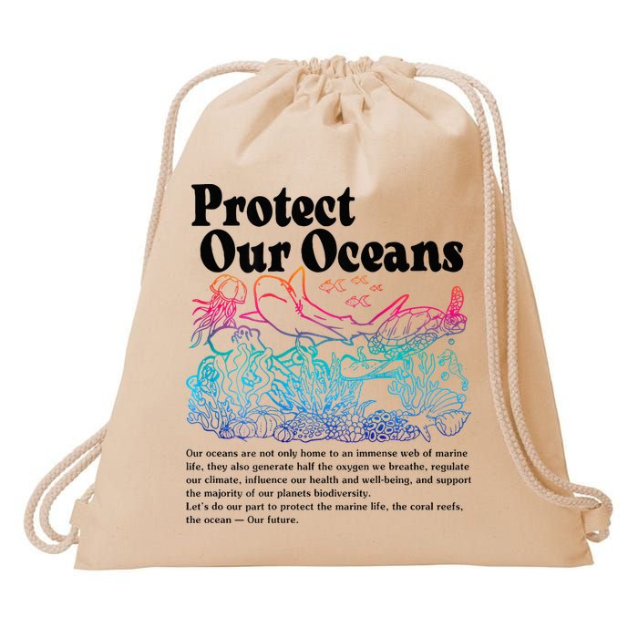 Protect Our Oceans Save Earth World Ocean Day 2024 On Back Drawstring Bag