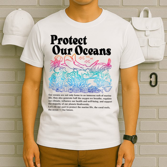Protect Our Oceans Save Earth World Ocean Day 2024 On Back T-Shirt