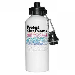 Protect Our Oceans Save Earth World Ocean Day 2024 On Back Aluminum Water Bottle 