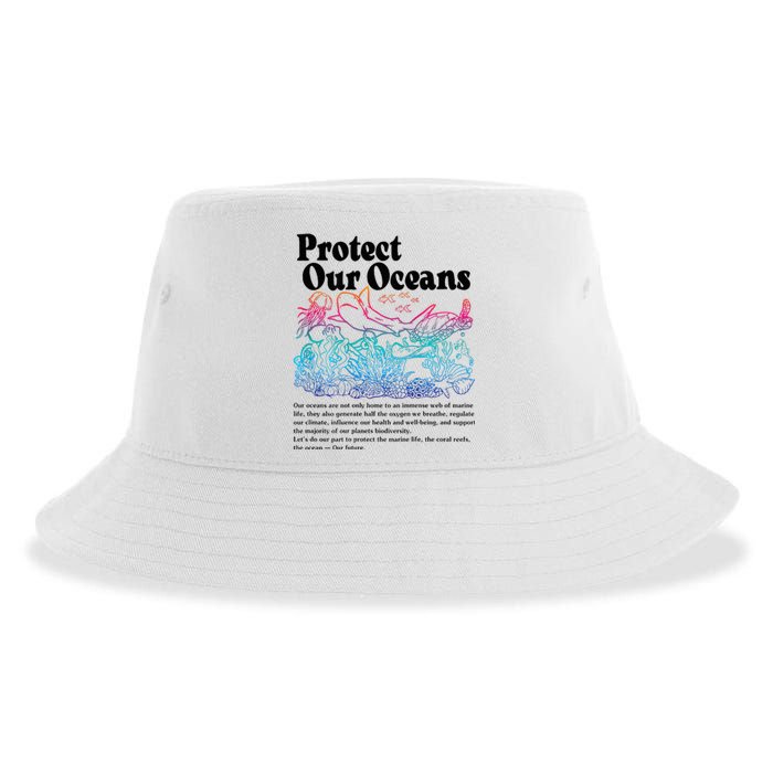 Protect Our Oceans Save Earth World Ocean Day 2024 On Back Sustainable Bucket Hat