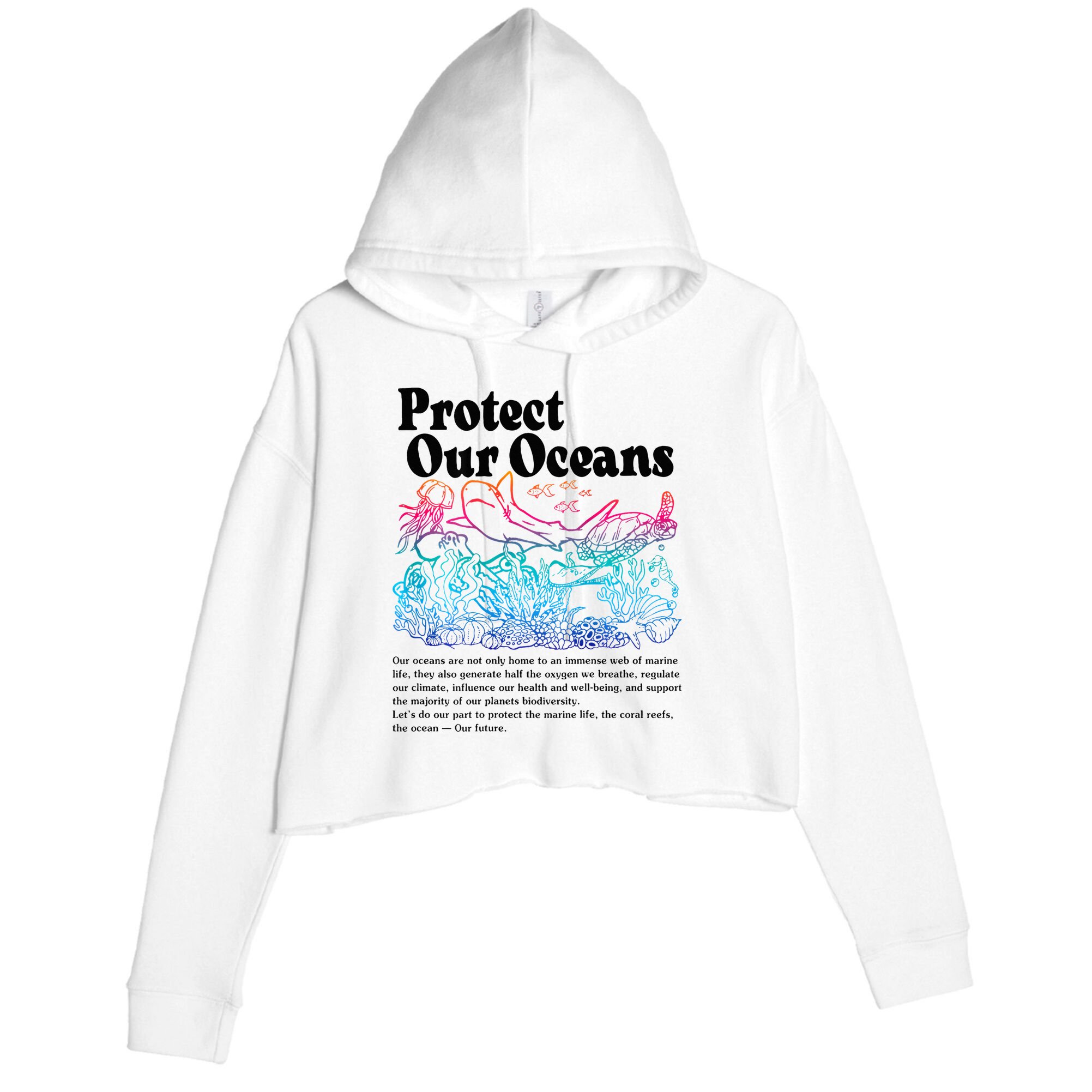 Protect Our Oceans Save Earth World Ocean Day 2024 On Back Crop Fleece Hoodie