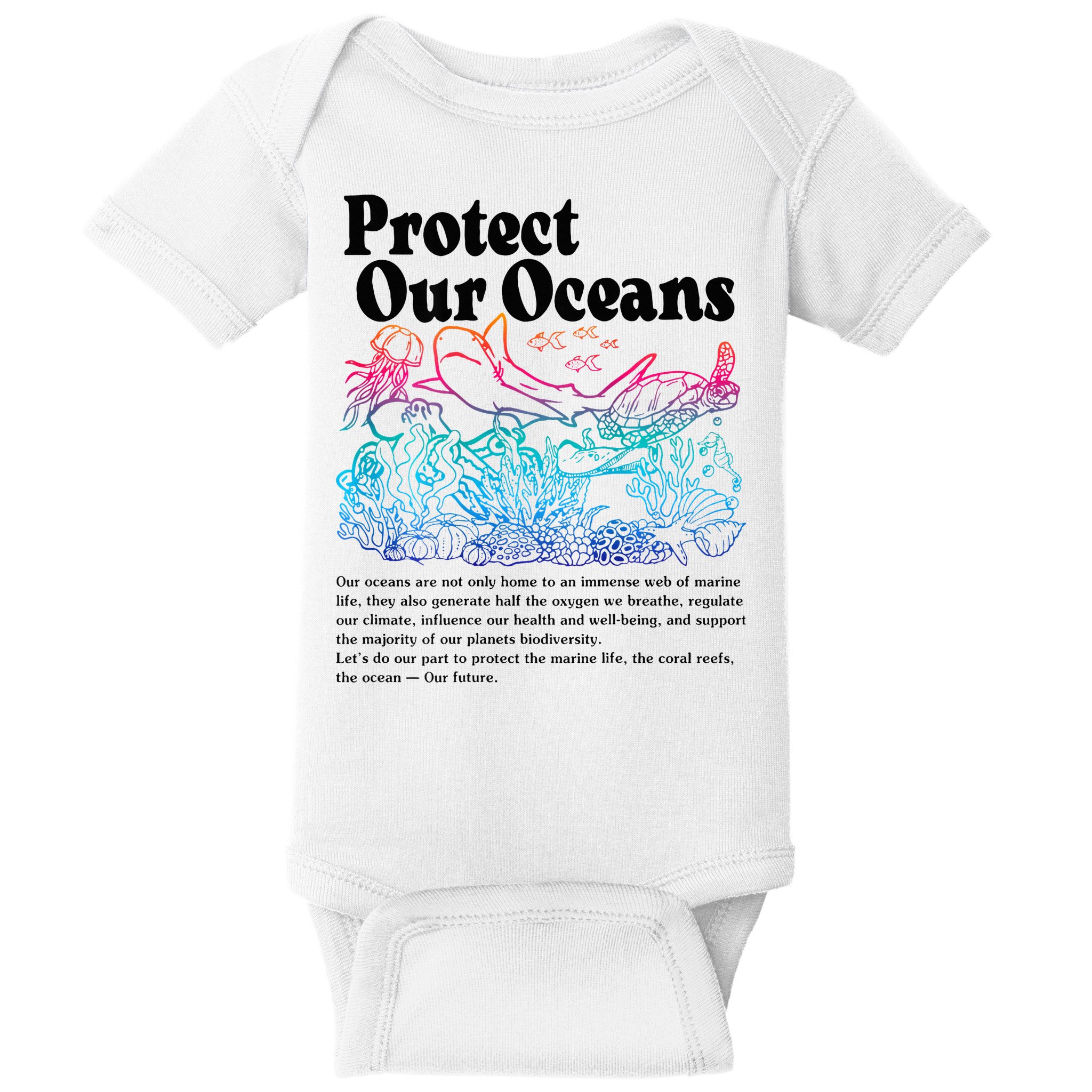 Protect Our Oceans Save Earth World Ocean Day 2024 On Back Baby Bodysuit
