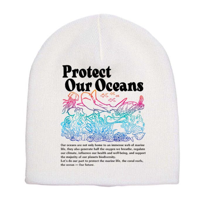 Protect Our Oceans Save Earth World Ocean Day 2024 On Back Short Acrylic Beanie