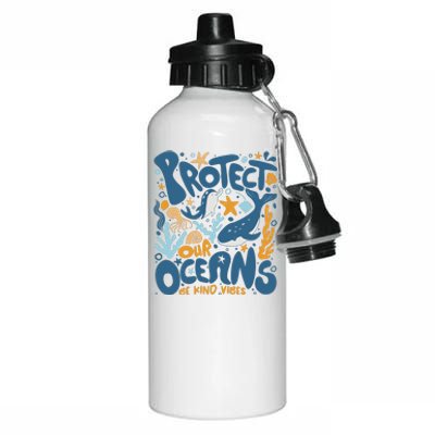 Protect Our Oceans Respect Locals Apparel Beach Lover Aluminum Water Bottle 