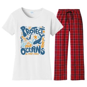 Protect Our Oceans Respect Locals Apparel Beach Lover Women's Flannel Pajama Set