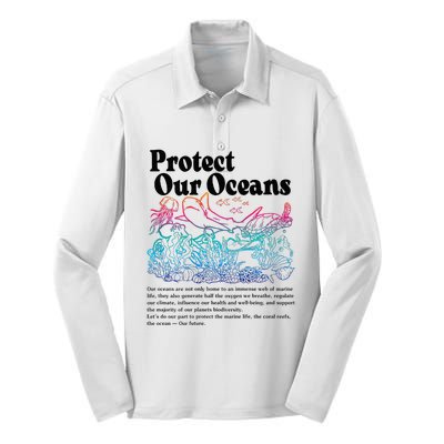 Protect Our Oceans Save Earth World Ocean Day Silk Touch Performance Long Sleeve Polo